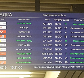 В аэропорту Сочи задерживаются самолеты на вылет. Видео